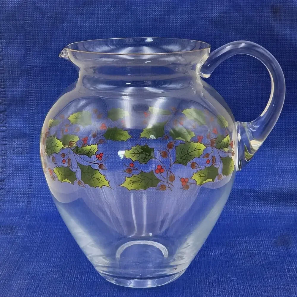 Royal Limited Holly Holiday Clear Glass Pitcher 8.5